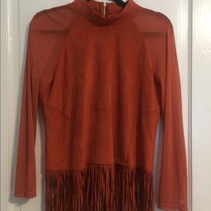 Burnt Orange Midnight Velvet Top with Fringes